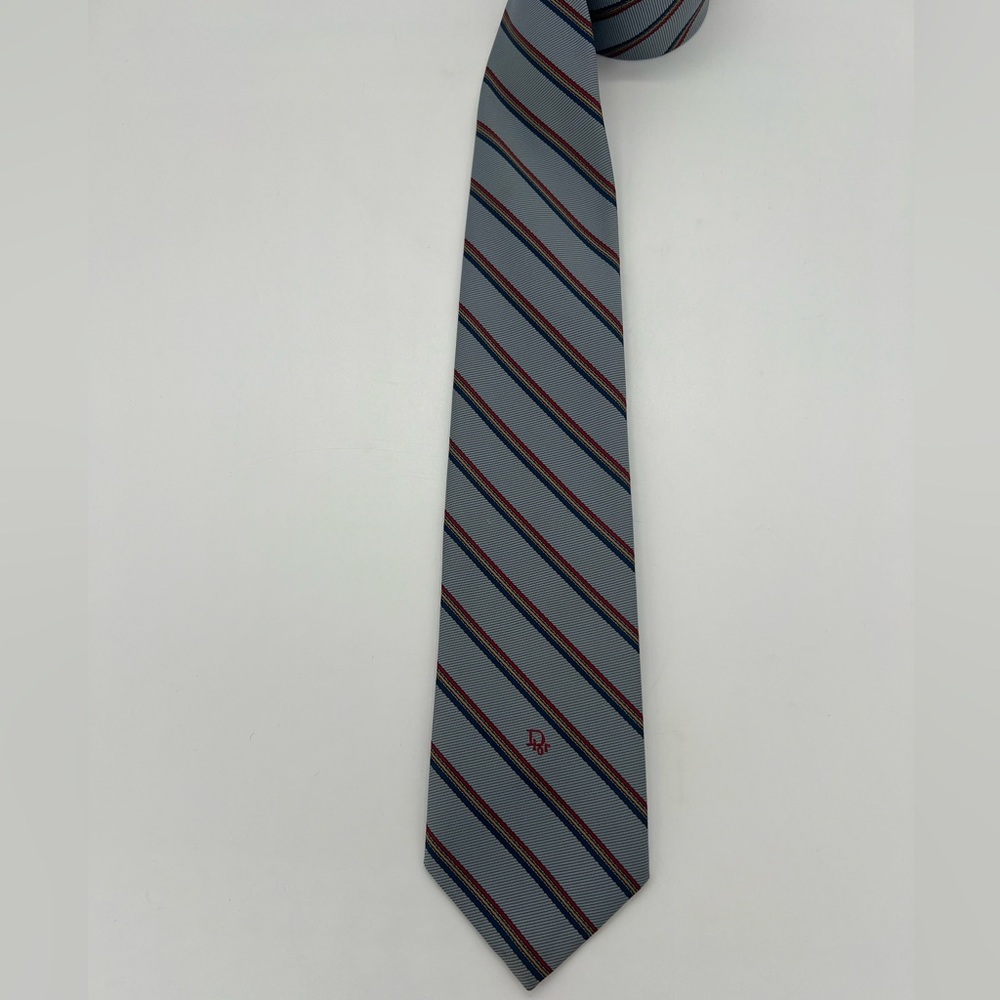 Vintage Christian Dior Tie Blue Red Yellow Navy Stripe *READ DESCRIPTION*
